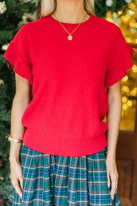 Take A Moment Red Ruffle Sleeve Knit Top