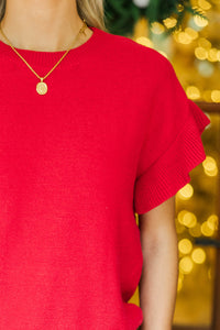 Take A Moment Red Ruffle Sleeve Knit Top
