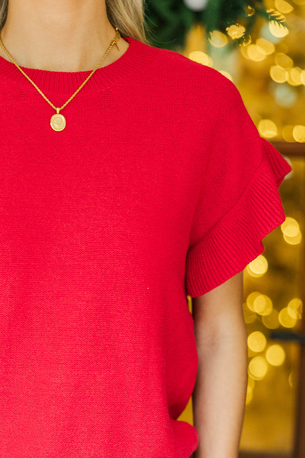 Take A Moment Red Ruffle Sleeve Knit Top