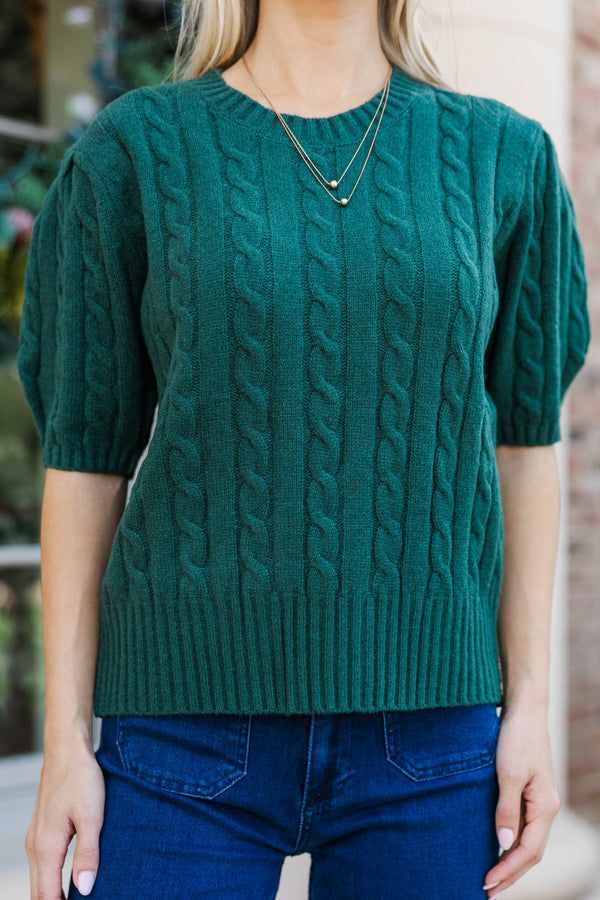 Give It A Try Emerald Green Cable Knit Sweater
