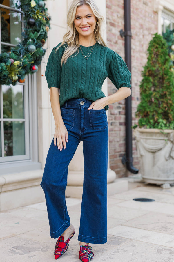 Give It A Try Emerald Green Cable Knit Sweater