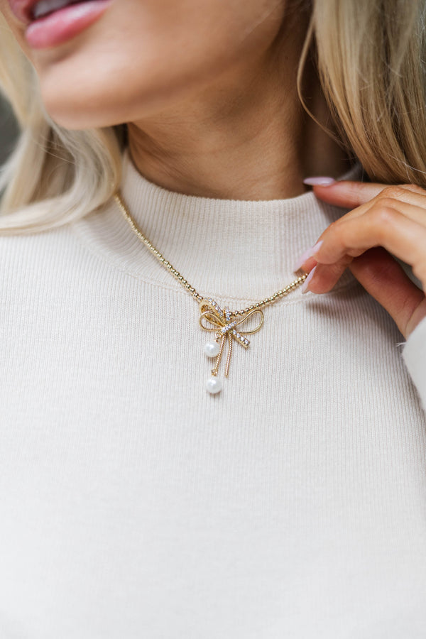 Gold Holiday Bow Necklace
