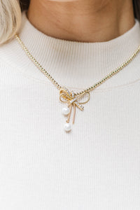 Gold Holiday Bow Necklace