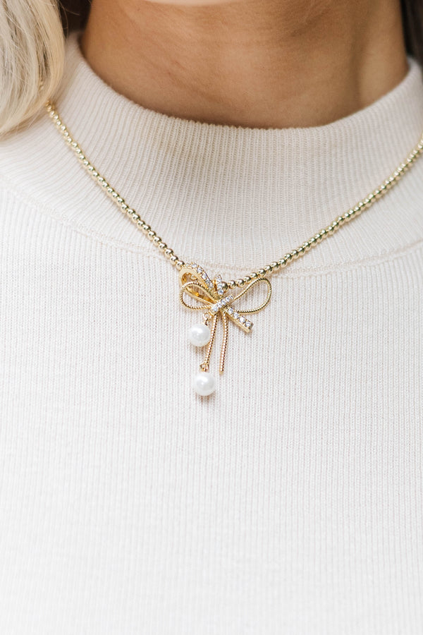 Gold Holiday Bow Necklace