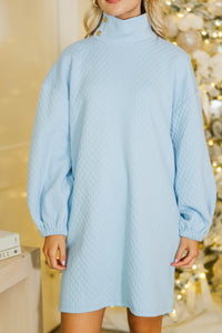 Silver Bells Light Blue Quilted Shift Dress