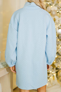 Silver Bells Light Blue Quilted Shift Dress