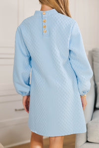 Girls: Silver Bells Light Blue Quilted Shift Dress