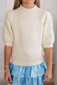Girls: Silver Bells Cream Embellishment Sweater