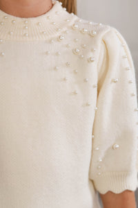 Girls: Silver Bells Cream Embellishment Sweater