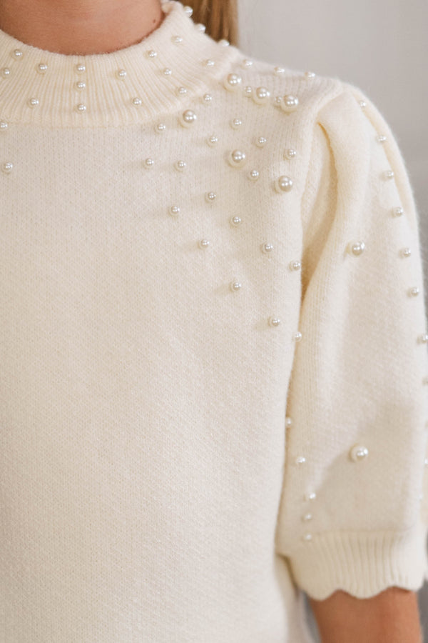 Girls: Silver Bells Cream Embellishment Sweater