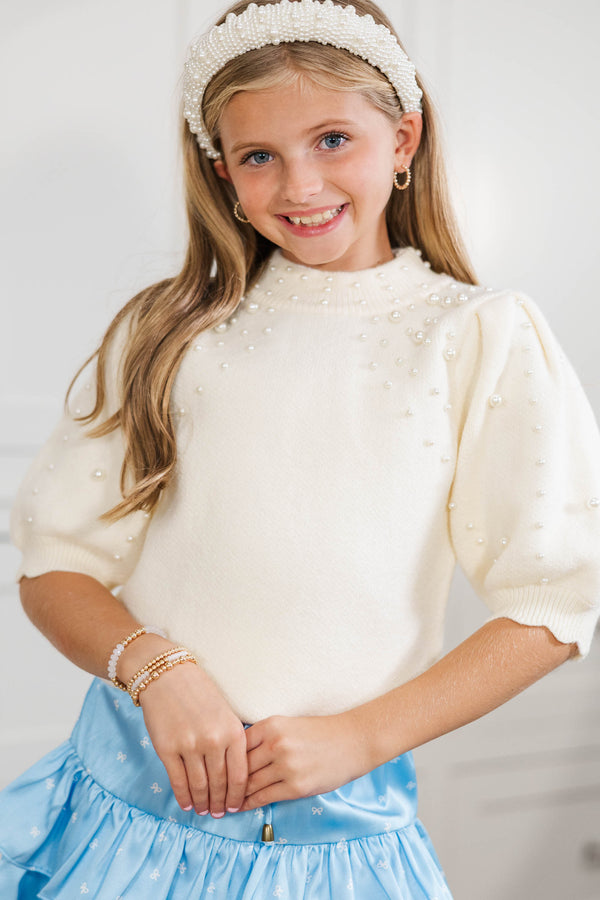 Girls: Silver Bells Cream Embellishment Sweater