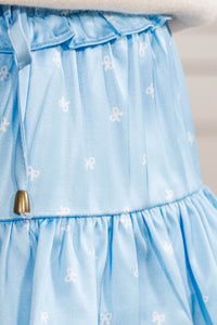 Girls: Silver Bells Light Blue Bow Print Skort