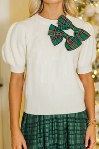 Home for the Holidays Plaid Bow Sweater