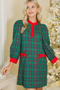 Home For The Holidays Emerald Tartan Plaid Shift Dress