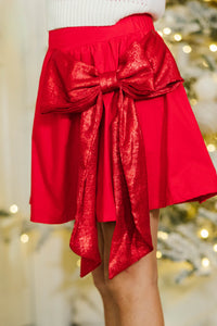 Girls: Very Merry Moments Red Shimmer Bow Skort