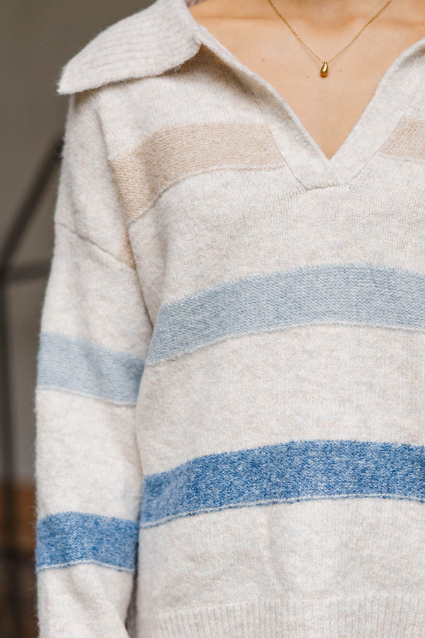 Time Is Valuable Oatmeal Striped Sweater