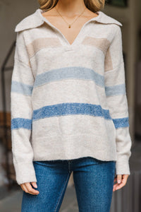 Time Is Valuable Oatmeal Striped Sweater