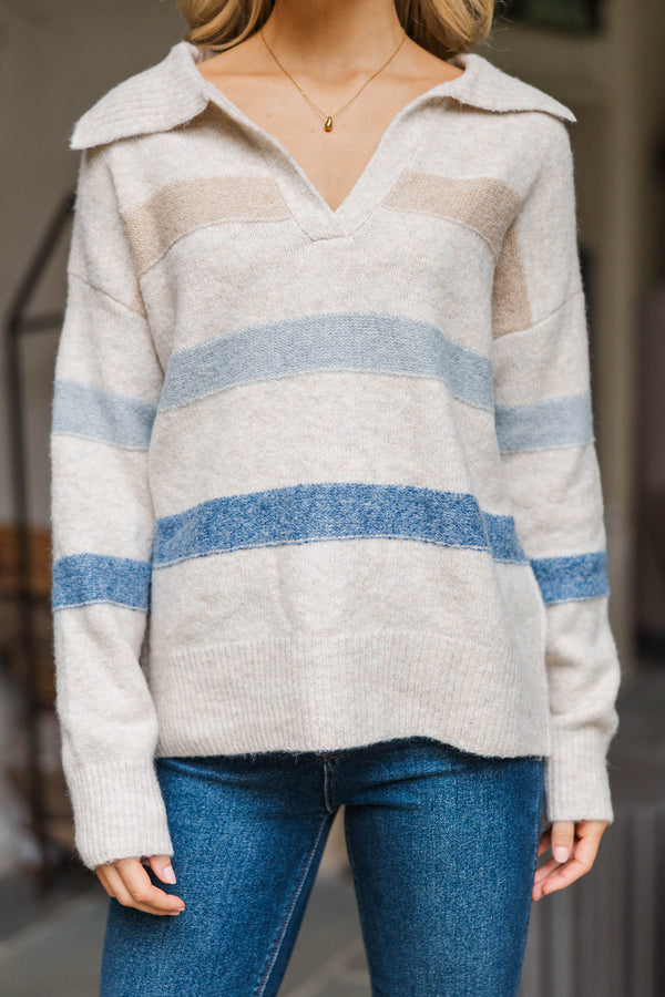 Time Is Valuable Oatmeal Striped Sweater