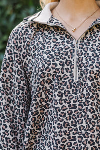 Chasing Dreams Taupe Leopard Print Sweater