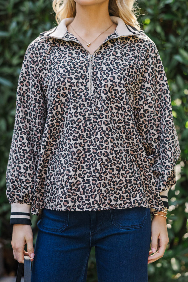 Chasing Dreams Taupe Leopard Print Sweater