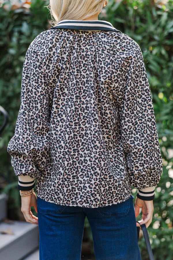Chasing Dreams Taupe Leopard Print Sweater