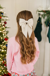 Girls: Around The Tree Cream Hair Bow