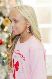 Girls: Little Glow Pink Christmas Tree Earrings