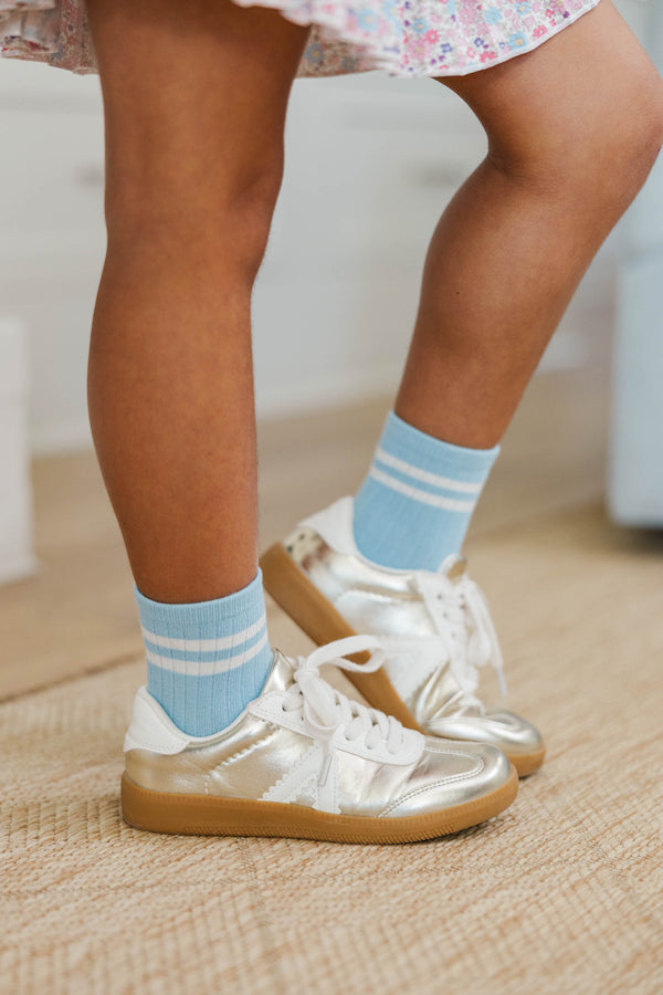 Girls: Happy Feet Blue Striped Socks