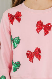 Girls: The Josie Blush Pink Sequin Bows Sweatshirt