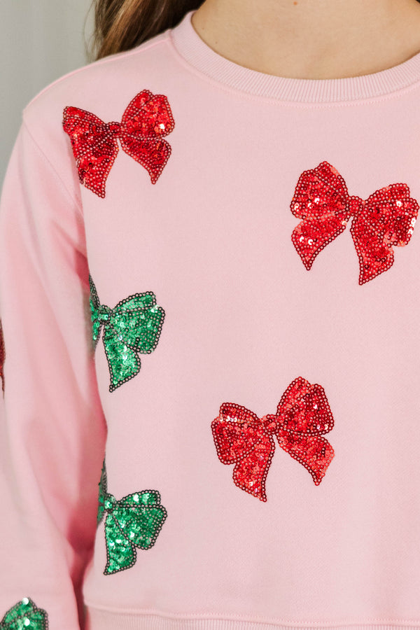 Girls: The Josie Blush Pink Sequin Bows Sweatshirt