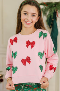 Girls: The Josie Blush Pink Sequin Bows Sweatshirt