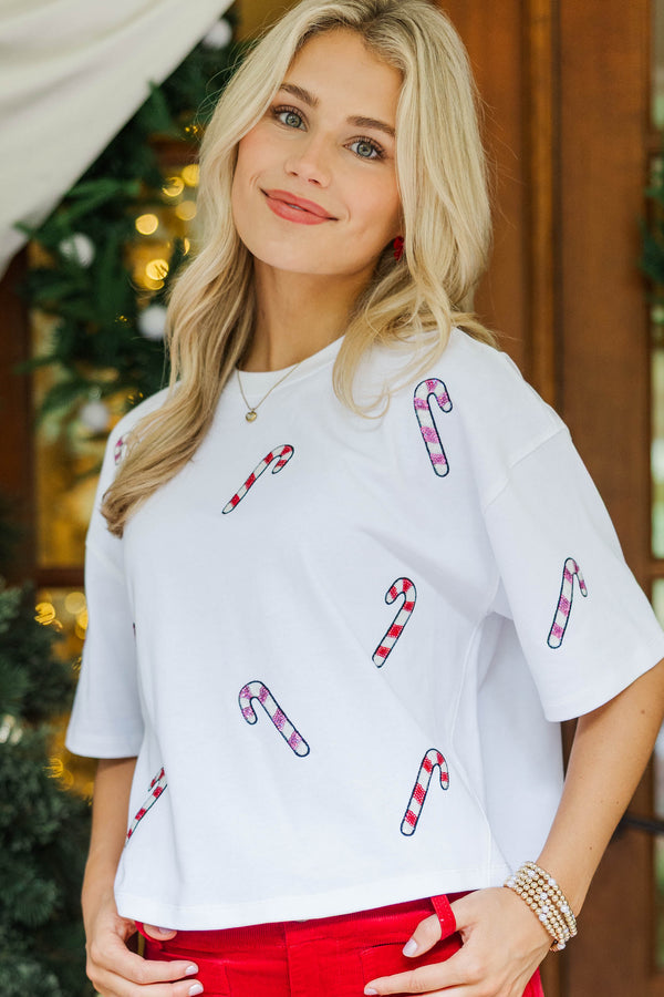 Just a Little Sweet White Candy Cane Tee