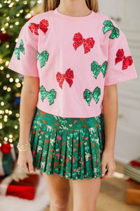 Girls: Favorite Season Fun Blush Sequin Bows Top