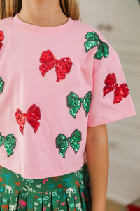 Girls: Favorite Season Fun Blush Sequin Bows Top