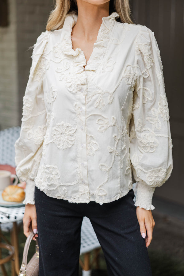 My Little Dream Cream Textured Blouse