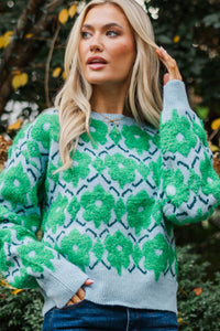 Stay Awhile Green Floral Sweater