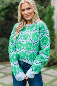 Stay Awhile Green Floral Sweater