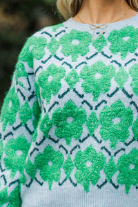 Stay Awhile Green Floral Sweater