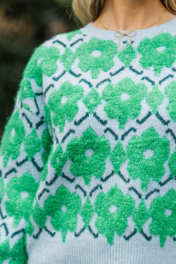 Stay Awhile Green Floral Sweater