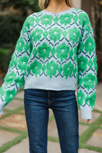 Stay Awhile Green Floral Sweater