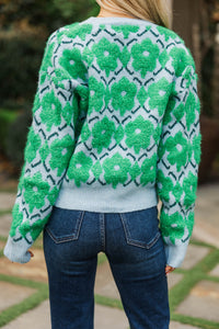 Stay Awhile Green Floral Sweater