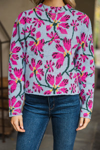 Weekend Ready Blue Floral Sweater