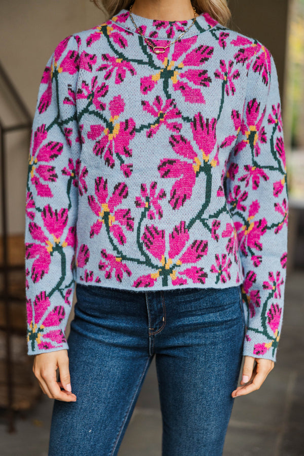 Weekend Ready Blue Floral Sweater
