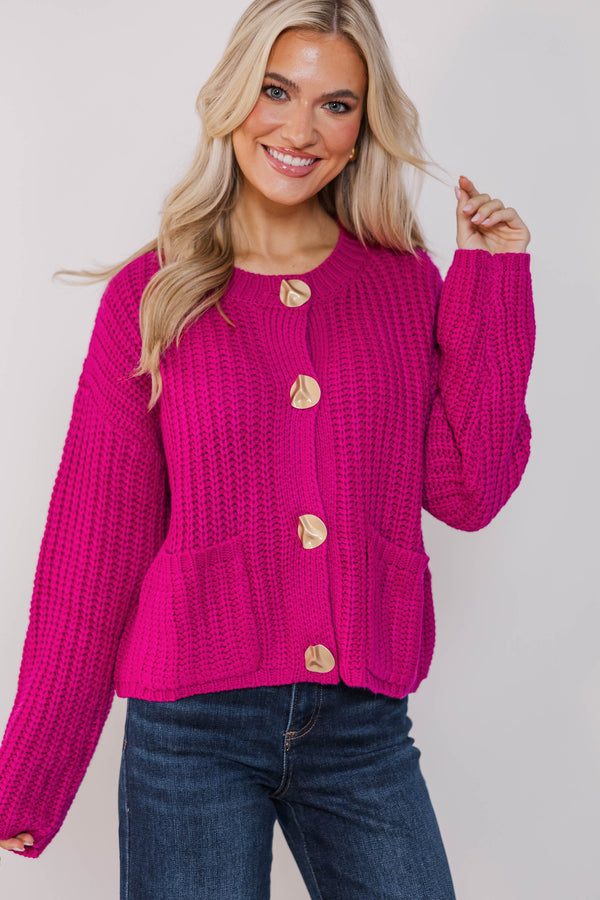 Cloud Nine Fuchsia Pink Knit Cardigan