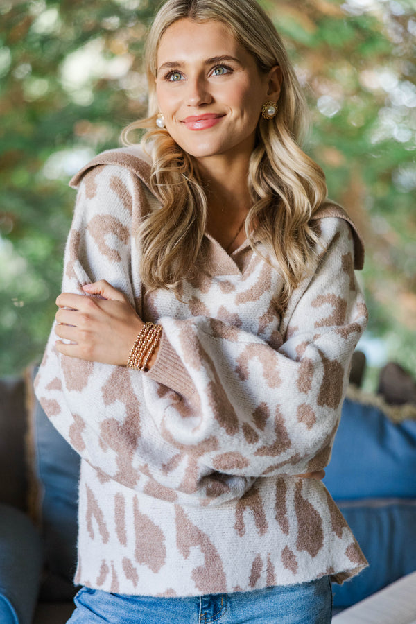 It's All Wild Camel Leopard Sweater