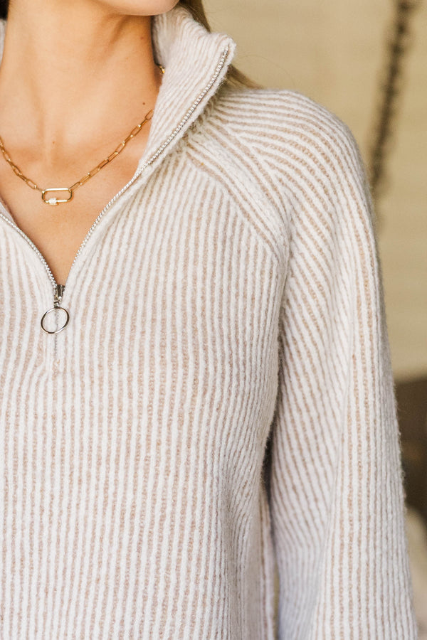 A Soft Touch Taupe Striped Sweater