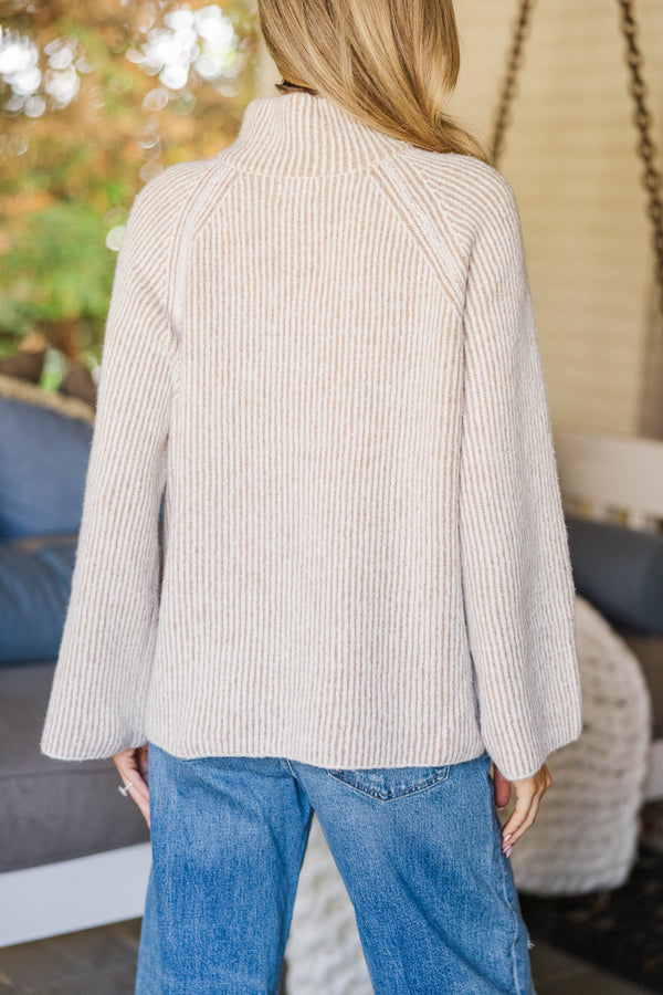 A Soft Touch Taupe Striped Sweater