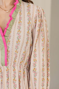 Everywhere Together Taupe Ditsy Floral Midi Dress