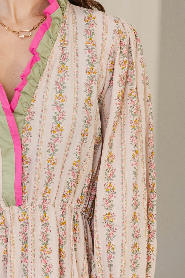 Everywhere Together Taupe Ditsy Floral Midi Dress