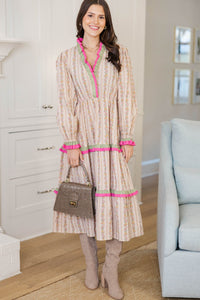 Everywhere Together Taupe Ditsy Floral Midi Dress